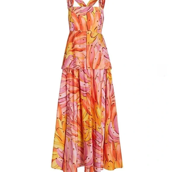 🍍FARM RIO Pink Ombre Bananas Cross Back Maxi Dress - Picture 9 of 16